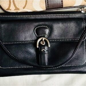 Coach Black Leather Clutch with Silver Accents